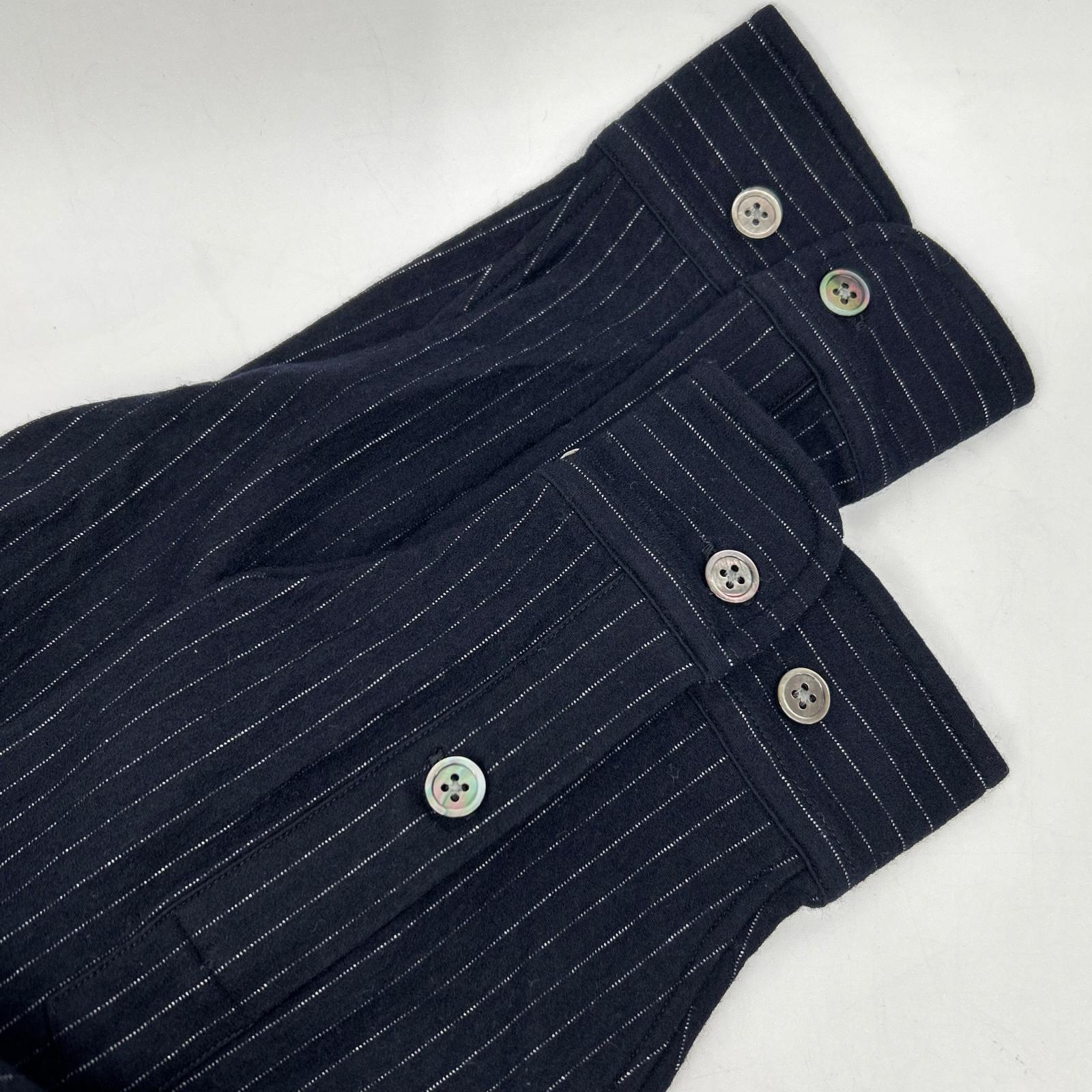 KANEMASA カネマサ ネイビー HIGH GAUGE MILLED WOOL STRIPE SHIRTS トップス