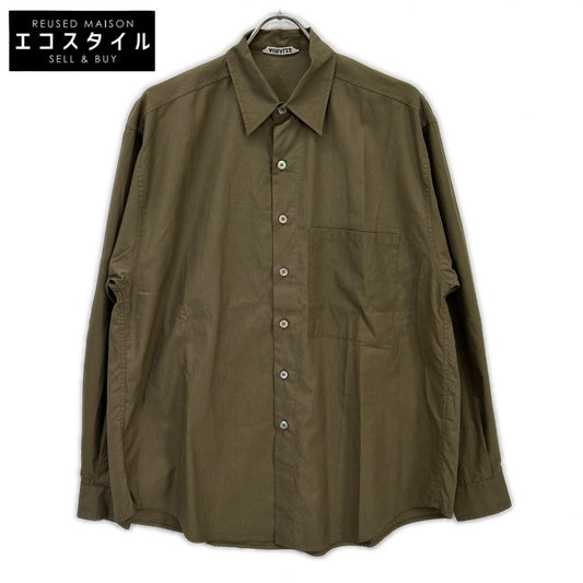 AURALEE A24AS02TN 24AW Khaki WASHED FINX TWILL BIG SHIRT Long-Sleeve Shirt Tops