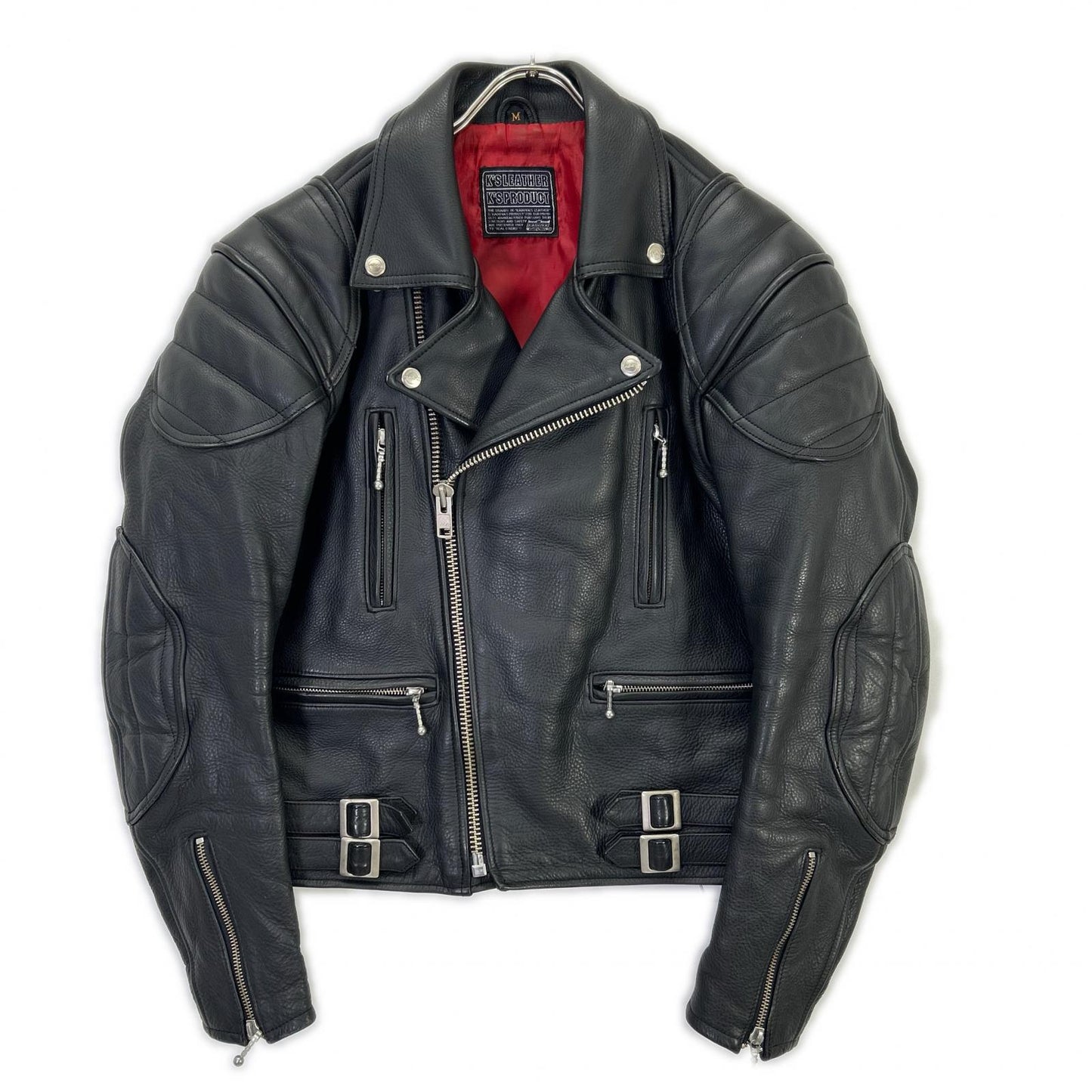 【K'S LEATHER】黑色 牛皮 肩肘带护垫 双排扣机车夹克 M 男士