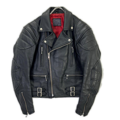 【K'S LEATHER】黑色 牛皮 肩肘带护垫 双排扣机车夹克 M 男士