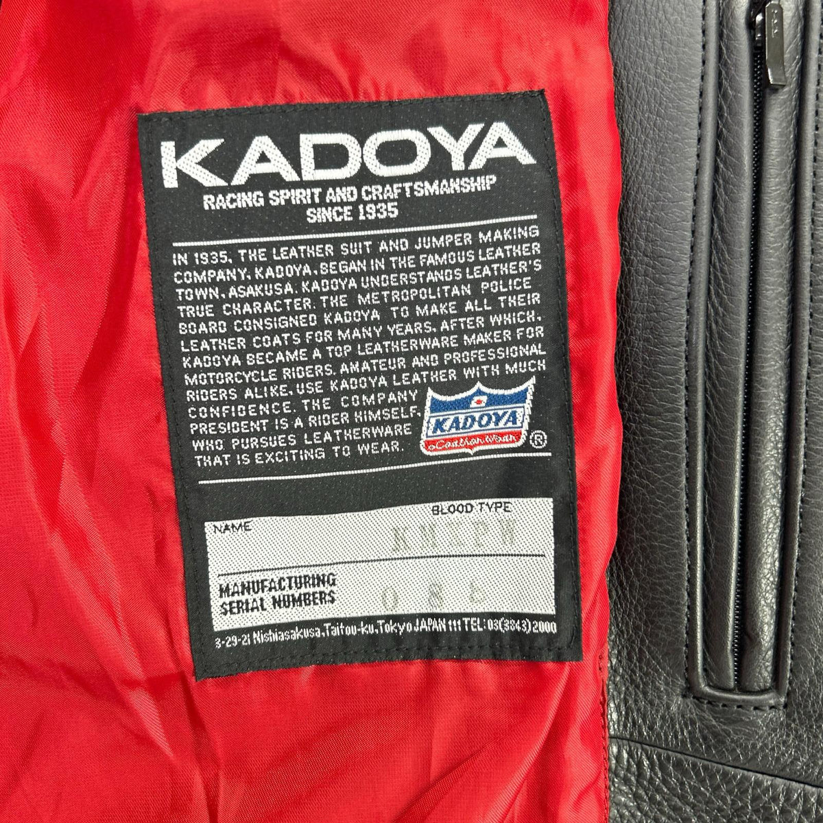 KADOYA カドヤ 【K'S LEATHER】ブラック 牛革 肩肘パッド付き ダブルライダースジャケット ジャケット