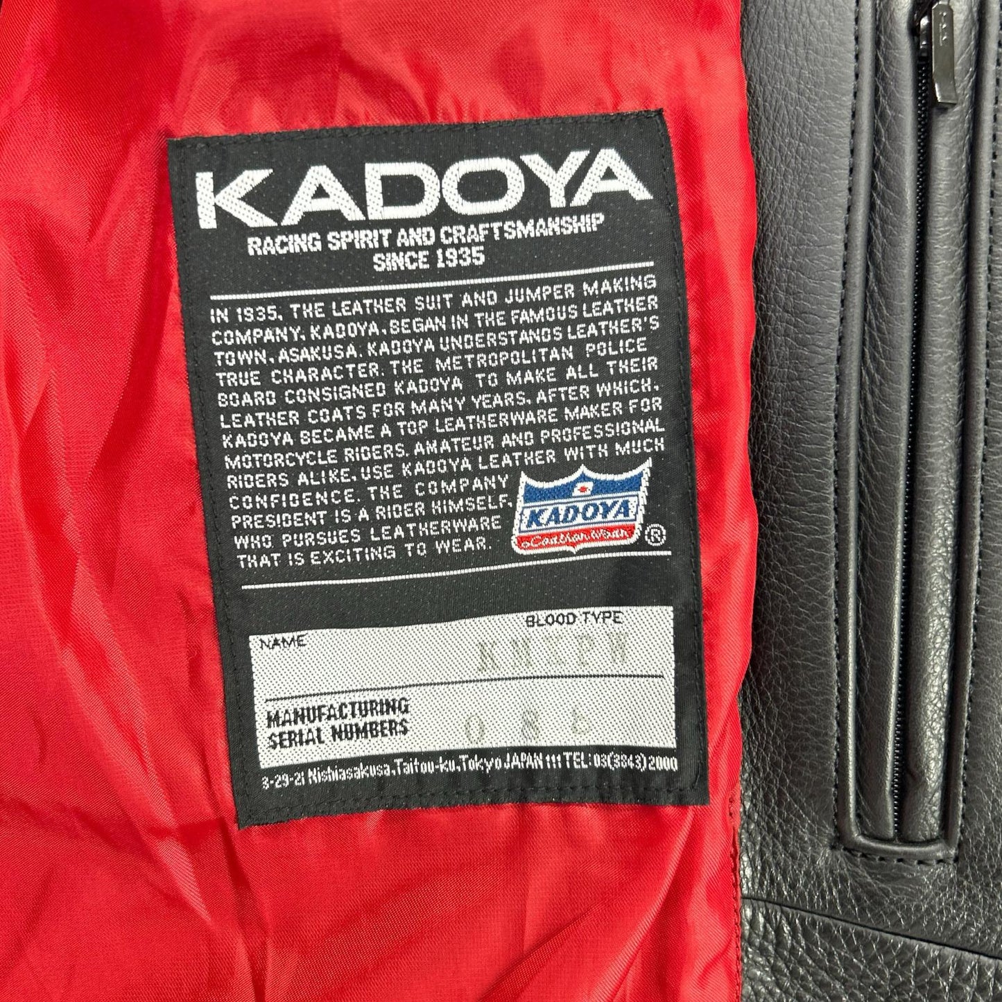 KADOYA カドヤ 【K'S LEATHER】ブラック 牛革 肩肘パッド付き ダブルライダースジャケット ジャケット