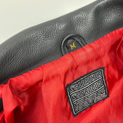 【K'S LEATHER】黑色 牛皮 肩肘带护垫 双排扣机车夹克 M 男士