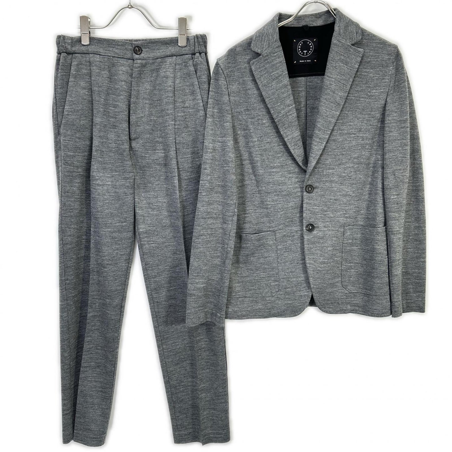 51BA419J Gray Cotton Blend 2B Tailored Jacket/Center Press Pants Setup Suit Setup M Men's