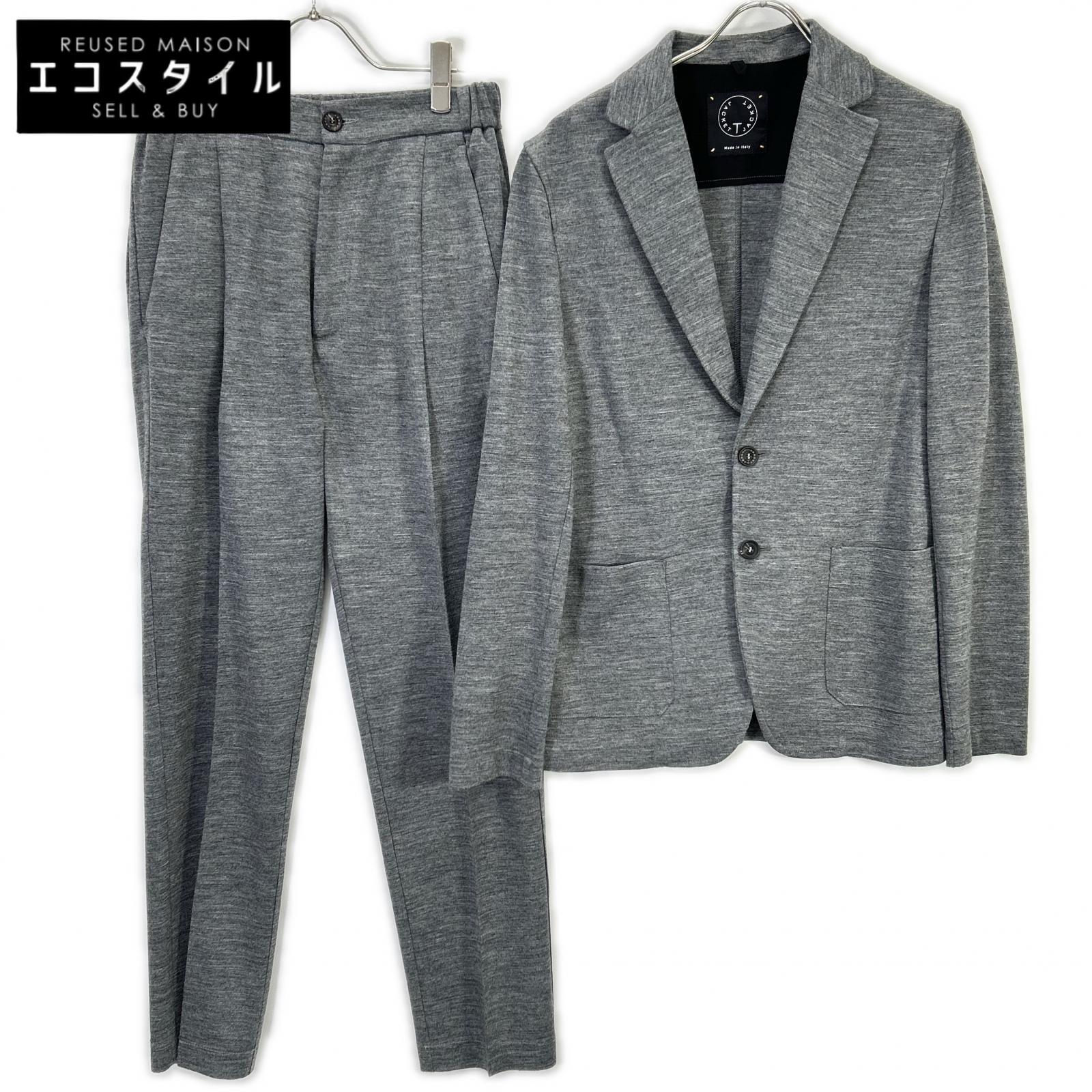 T-JACKET ティージャケット 51BA419J グレー コットン混 2Bテーラードジャケット/センタープレスパンツ セットアップ M T-JACKET ティージャケット 51BA419J グレー コットン混 2Bテーラード