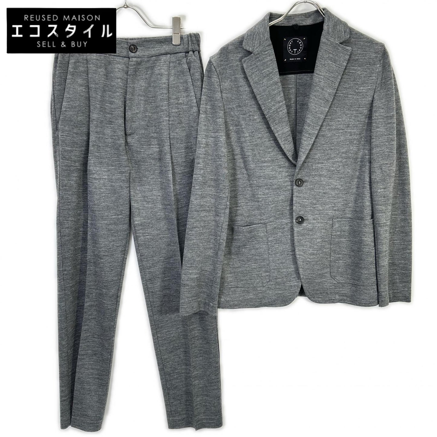 51BA419J Gray Cotton Blend 2B Tailored Jacket/Center Press Pants Setup Suit Setup M Men's