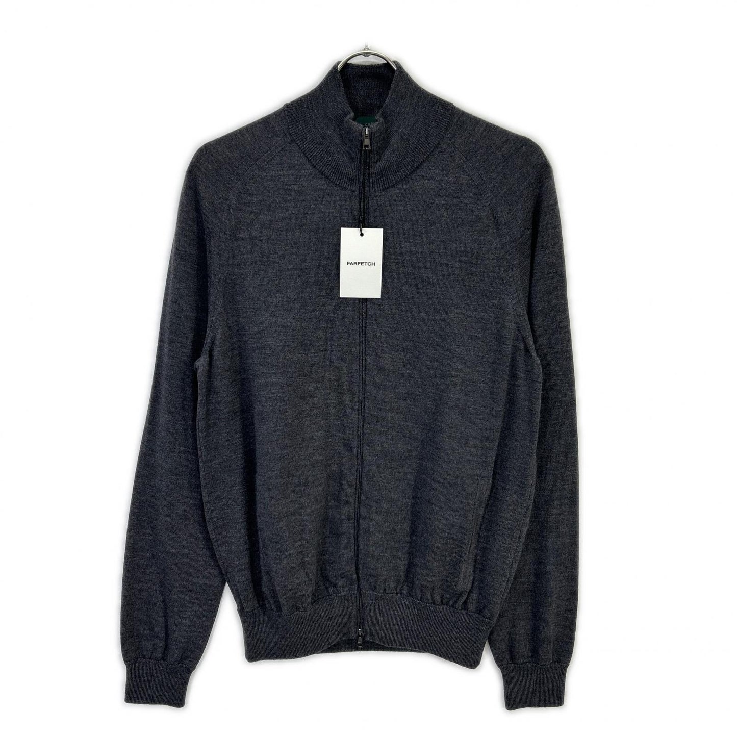812512 ZR274 gray virgin wool stand collar zip knit cardigan top 48 men's