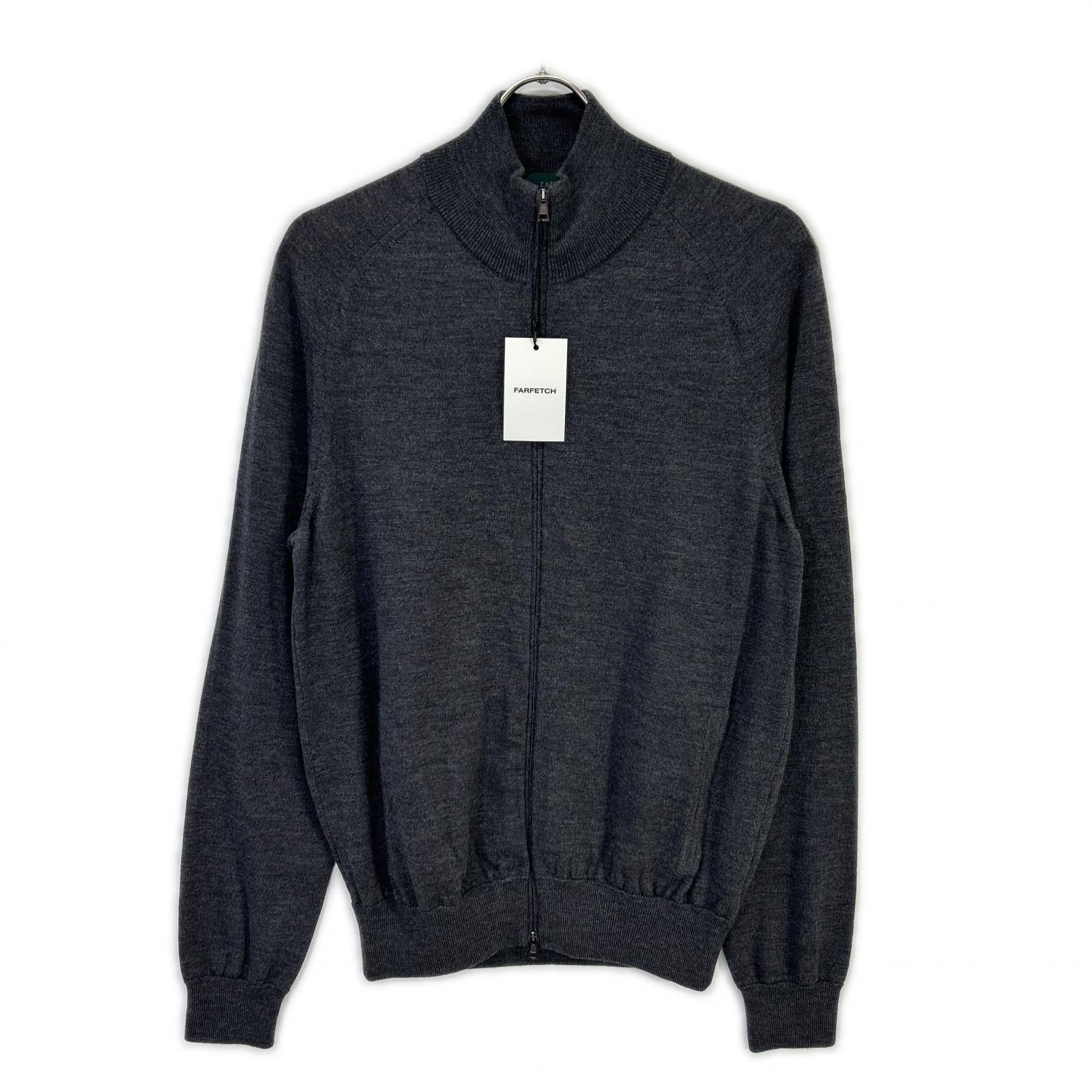 812512 ZR274 gray virgin wool stand collar zip knit cardigan top 48 men's