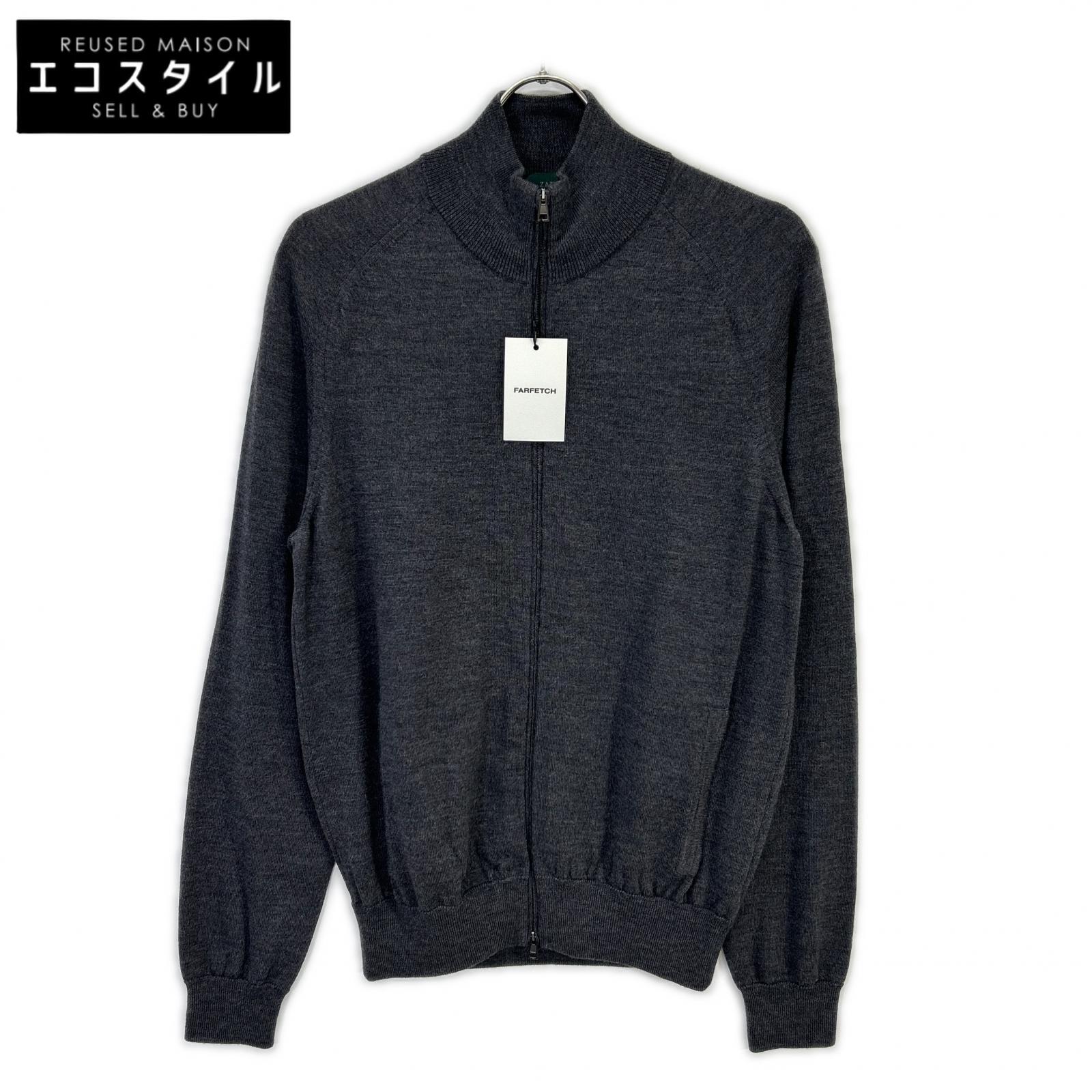 812512 ZR274 gray virgin wool stand collar zip knit cardigan top 48 men's