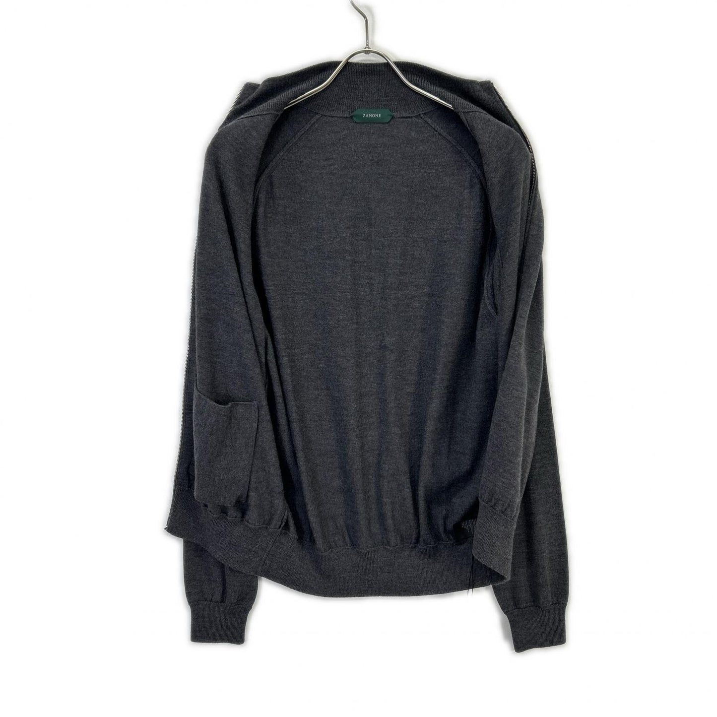 812512 ZR274 gray virgin wool stand collar zip knit cardigan top 48 men's