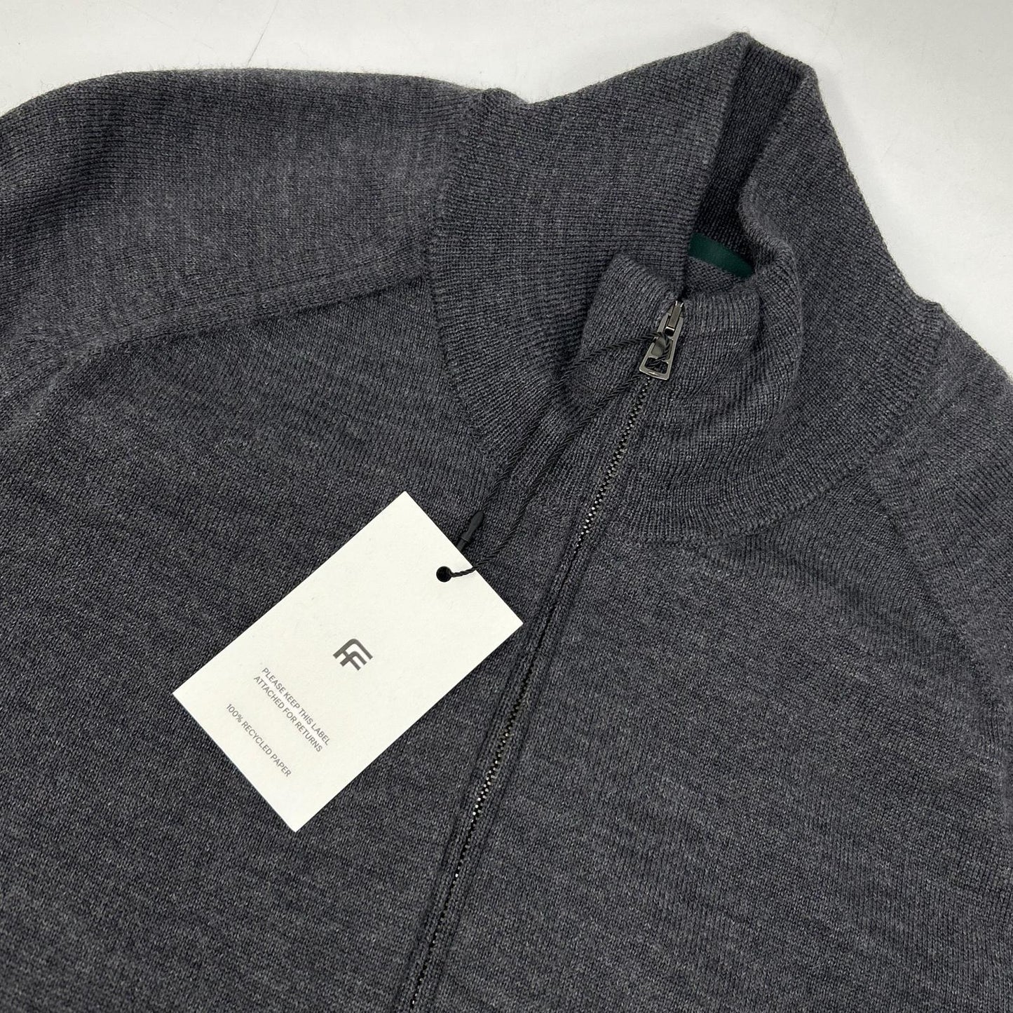 812512 ZR274 gray virgin wool stand collar zip knit cardigan top 48 men's