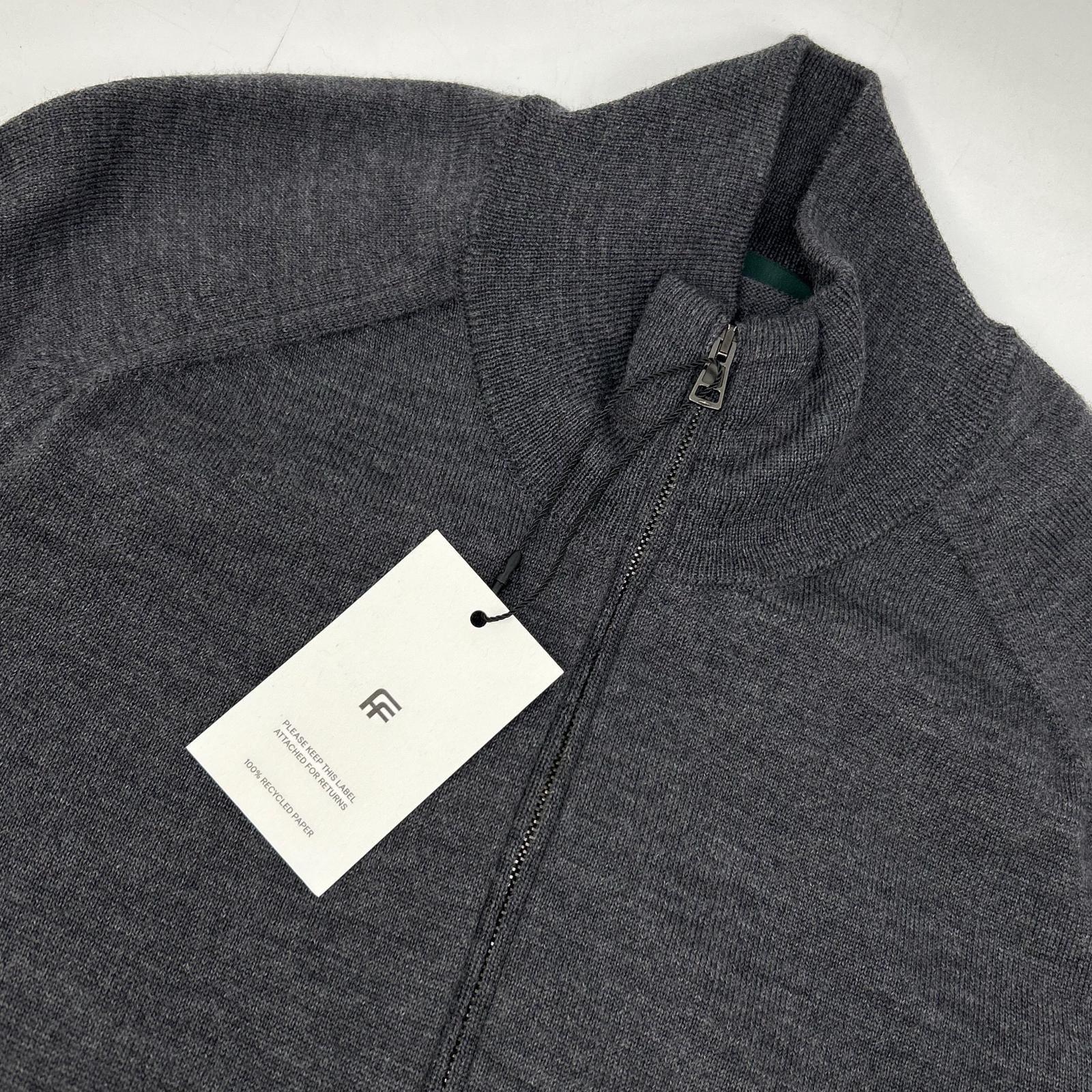 812512 ZR274 gray virgin wool stand collar zip knit cardigan top 48 men's