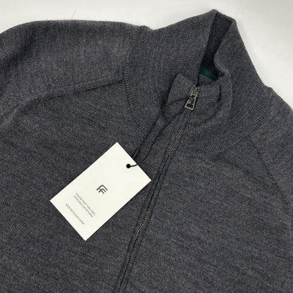812512 ZR274 gray virgin wool stand collar zip knit cardigan top 48 men's