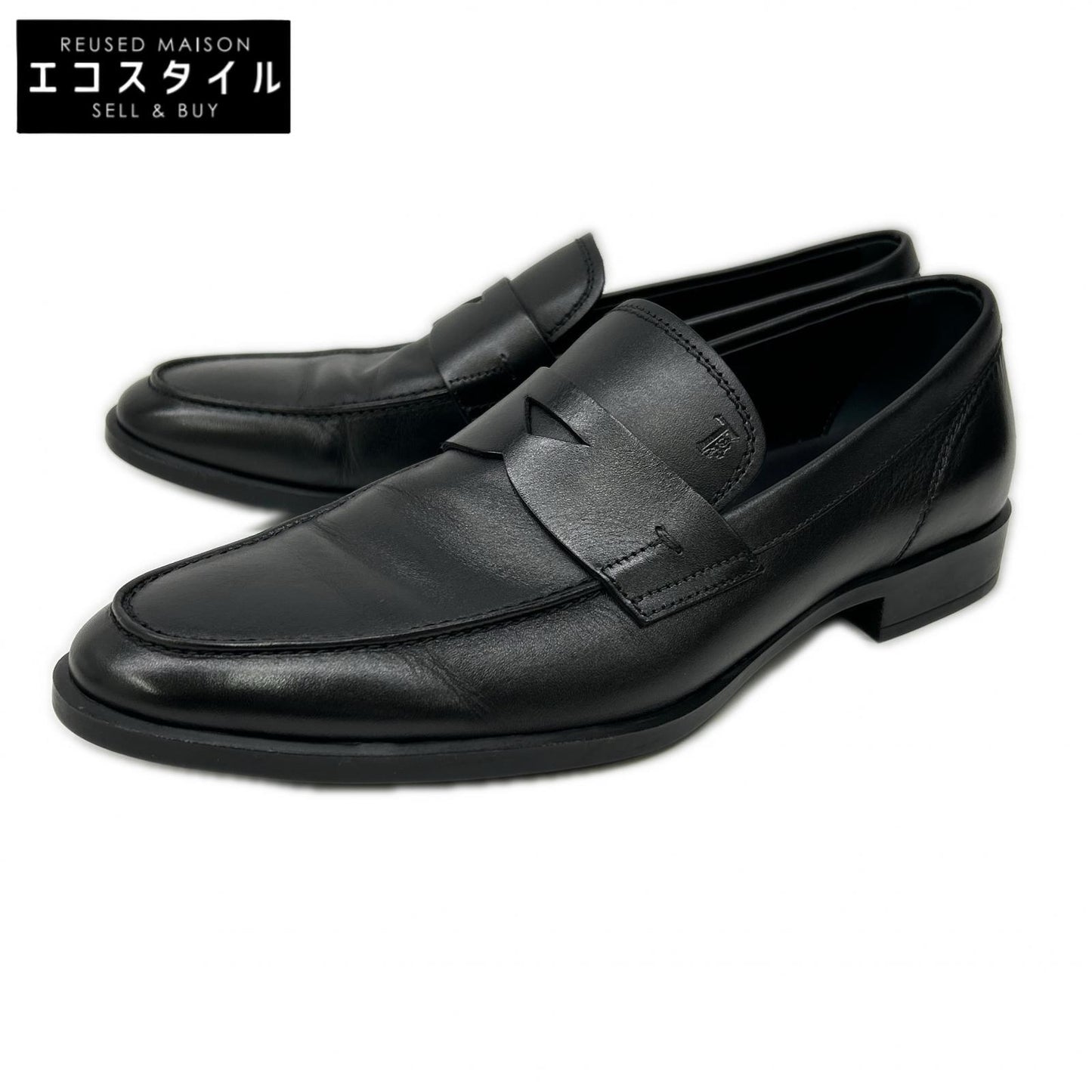TOD'S トッズ 【美品】エンボスロゴ レザー コインローファー シューズ