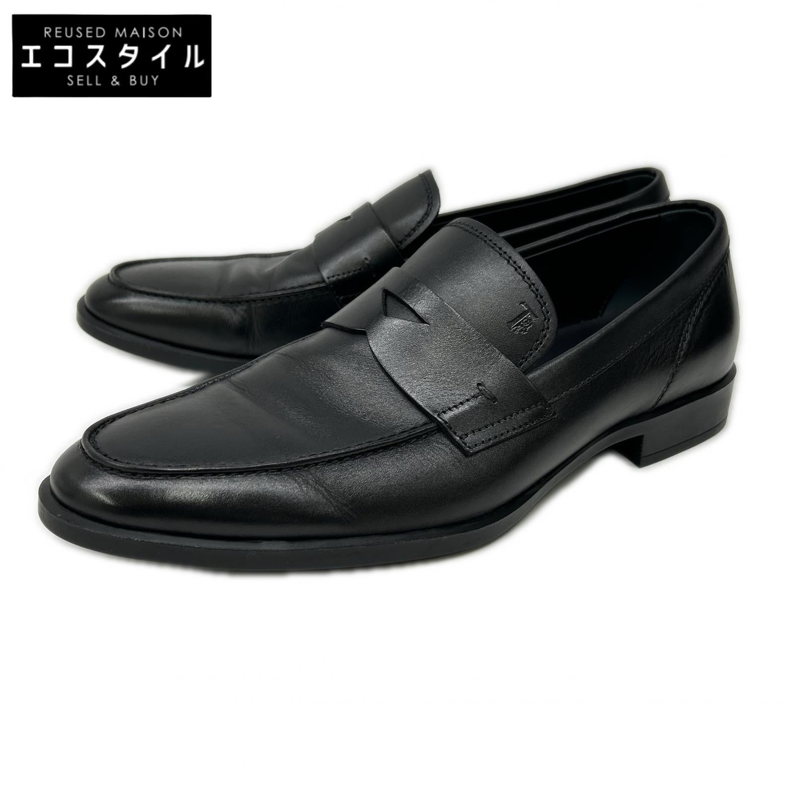 TOD'S トッズ 【美品】エンボスロゴ レザー コインローファー シューズ