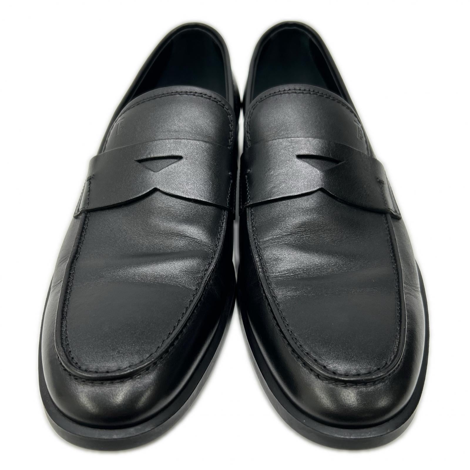 TOD'S トッズ 【美品】エンボスロゴ レザー コインローファー シューズ