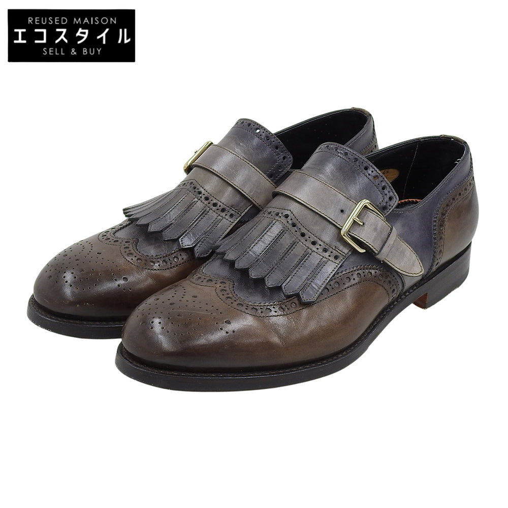 SANTONI サントーニ ブラウン×グレー ウィングチップ キルトモンクストラップ ドレスシューズ メンズ 6 1/2 シューズ