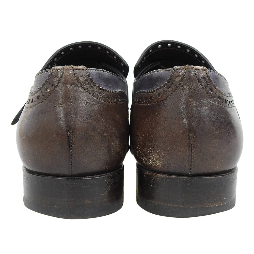 SANTONI サントーニ ブラウン×グレー ウィングチップ キルトモンクストラップ ドレスシューズ メンズ 6 1/2 シューズ