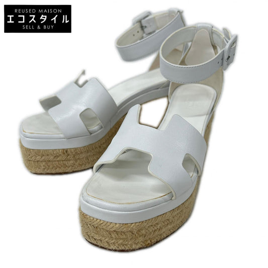 HERMES Elda H231307Z H-motif Espadrille Ankle Strap Sandals Shoes