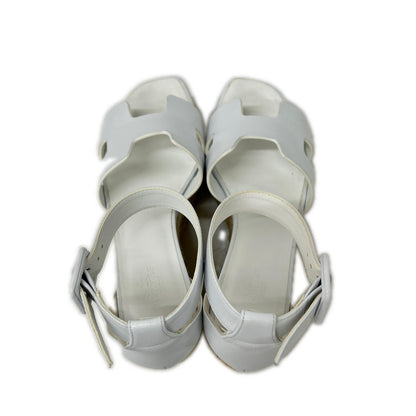 HERMES 爱马仕 H231307Z Elda 埃尔达 H形图案 麻底坡跟踝带凉鞋