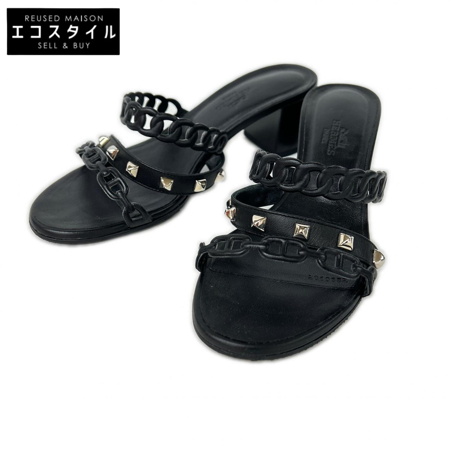 HERMES エルメス 【美品】201068Z アジャッチオ メドールスタッズ シェーヌダンクル レザーサンダル シューズ