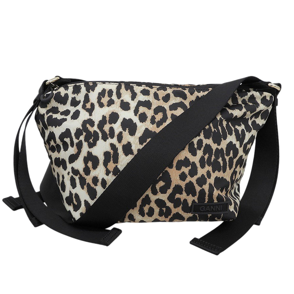 GANNI Ganni Beautiful Leopard Animal Print Shoulder Bag Women's Black x Beige Black/Beige Shoulder Bag