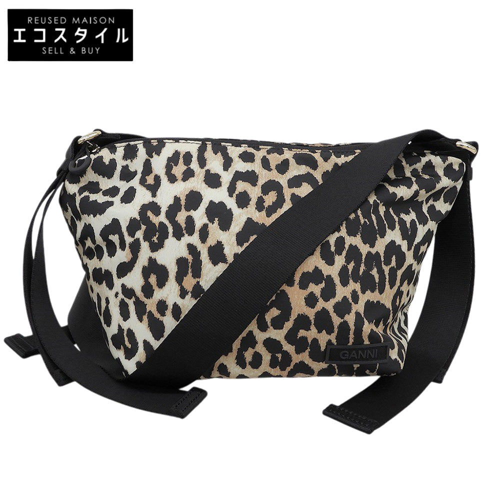 GANNI Ganni Beautiful Leopard Animal Print Shoulder Bag Women's Black x Beige Black/Beige Shoulder Bag