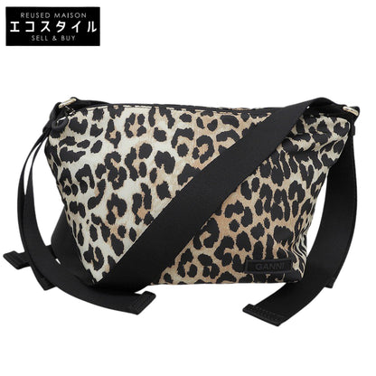 GANNI Ganni Beautiful Leopard Animal Print Shoulder Bag Women's Black x Beige Black/Beige Shoulder Bag