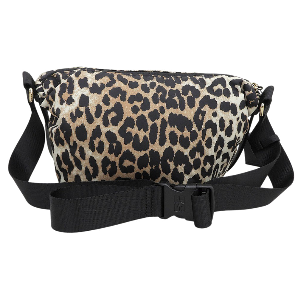 GANNI Ganni Beautiful Leopard Animal Print Shoulder Bag Women's Black x Beige Black/Beige Shoulder Bag