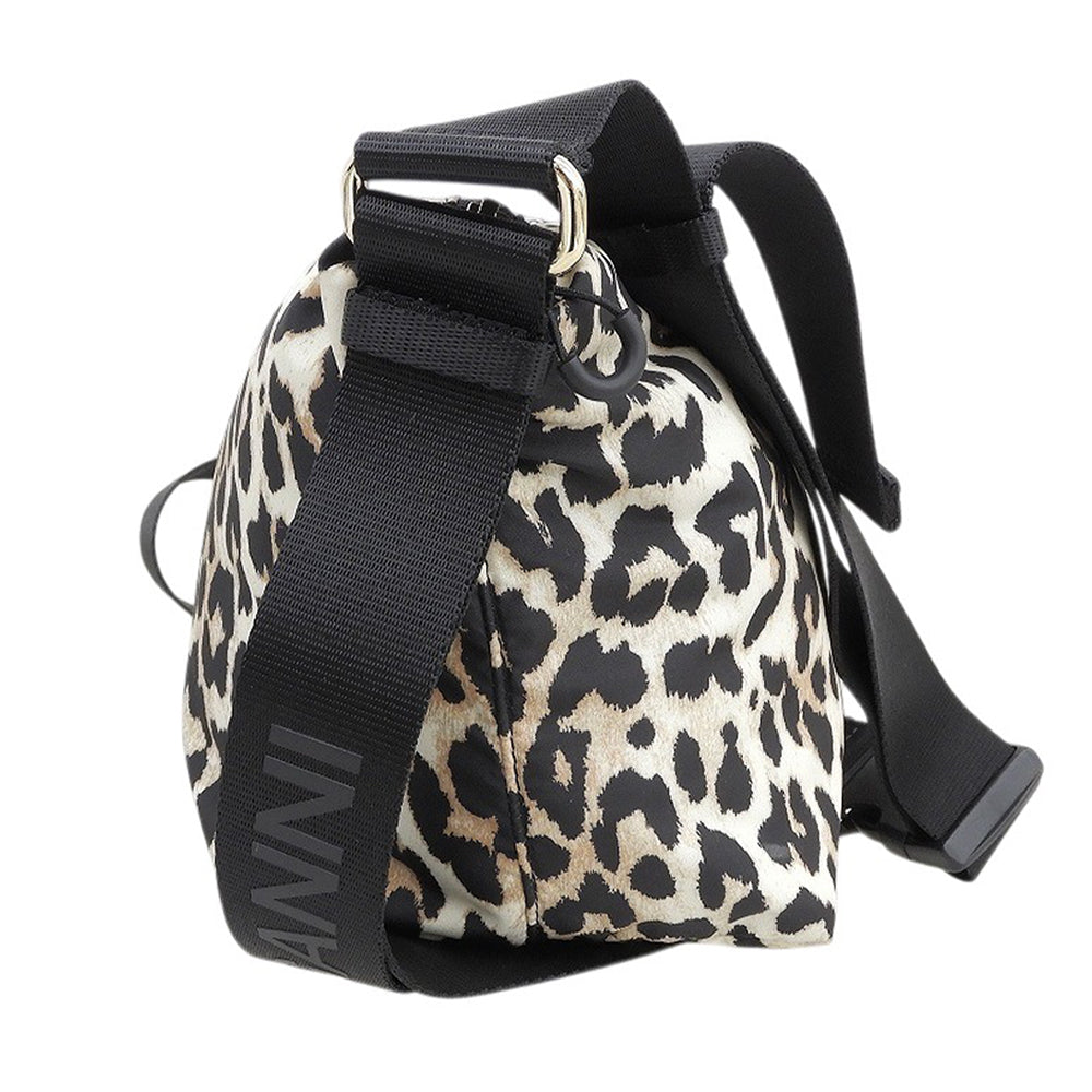 GANNI Ganni Beautiful Leopard Animal Print Shoulder Bag Women's Black x Beige Black/Beige Shoulder Bag