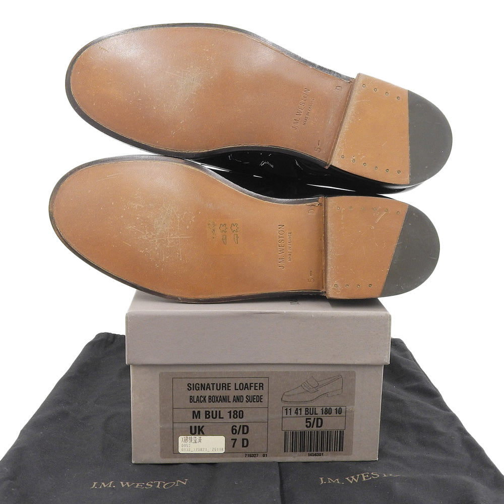 J.M. WESTON J.M. Weston Excellent Condition 180 Black Patent Leather D-width 41 Last Single Leather Sole Signature Loafers Size 5 Shoes