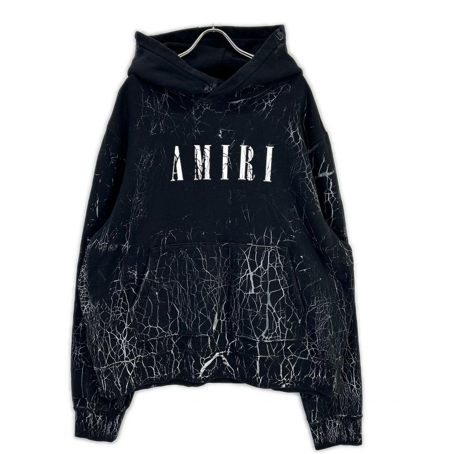 AMIRI アミリ ブラック×ホワイト CRACKED DYE CORE/クラックダイコア ロゴフーディ トップス