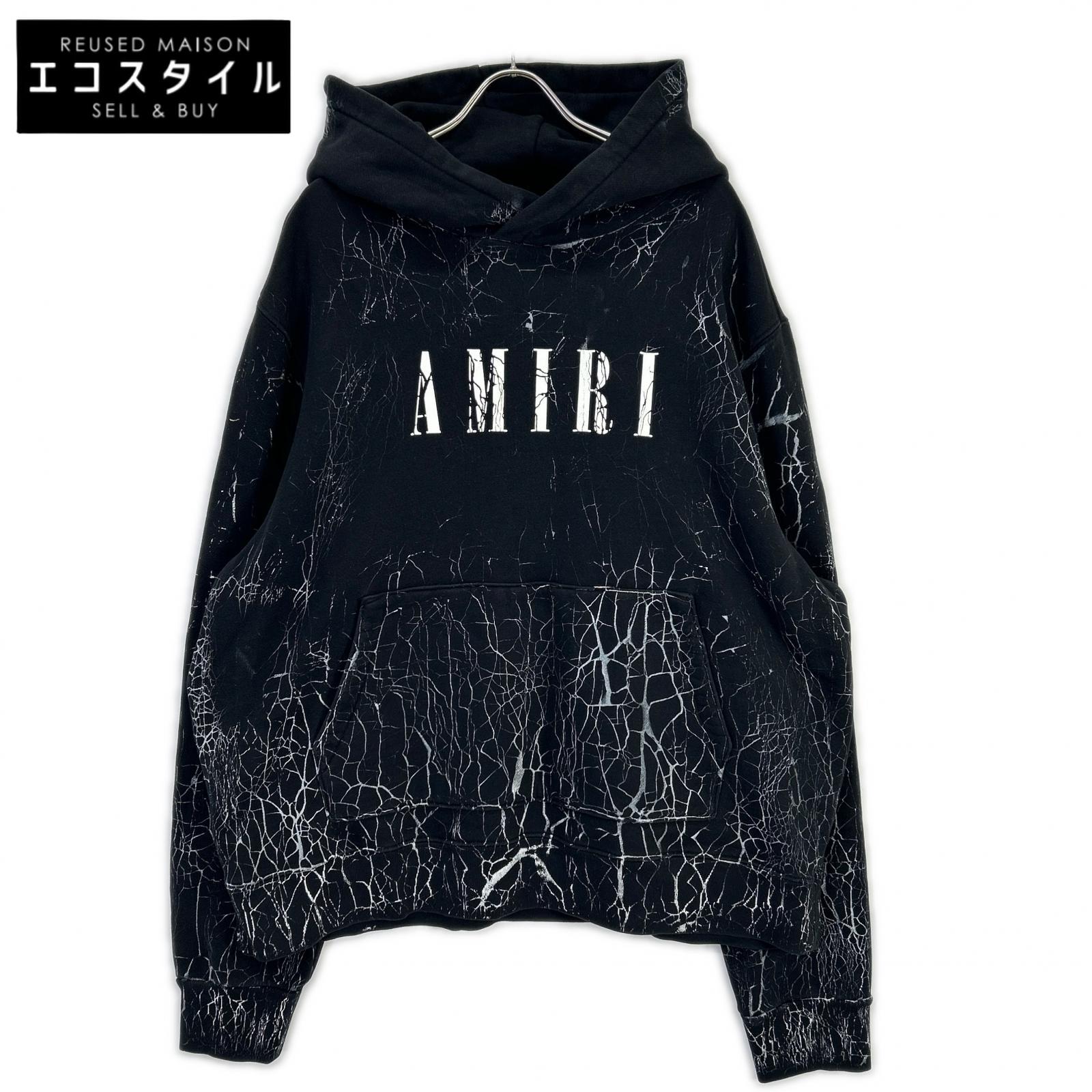 AMIRI アミリ ブラック×ホワイト CRACKED DYE CORE/クラックダイコア ロゴフーディ トップス