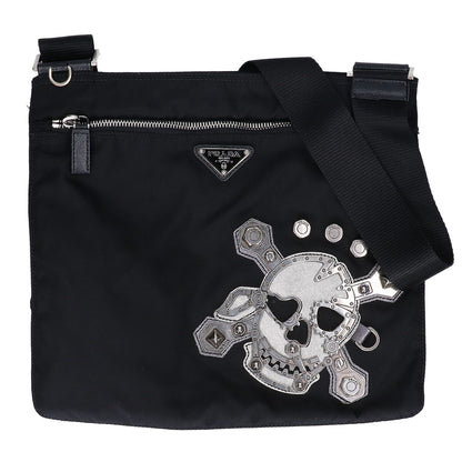PRADA プラダ 【美品】VA0859 TESSUTO+SAFFIANO テスートナイロン/サフィアーノ メタルスカル トライアングルプレート ショルダーバッグ
