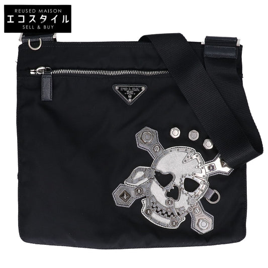 PRADA プラダ 【美品】VA0859 TESSUTO+SAFFIANO テスートナイロン/サフィアーノ メタルスカル トライアングルプレート ショルダーバッグ