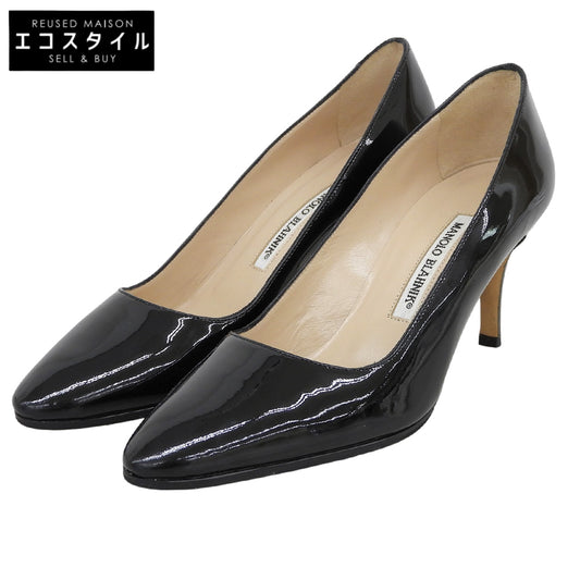 MANOLO BLAHNIK マノロブラニク ブラック パテント ハイヒール シューズ レディース 37 シューズ
