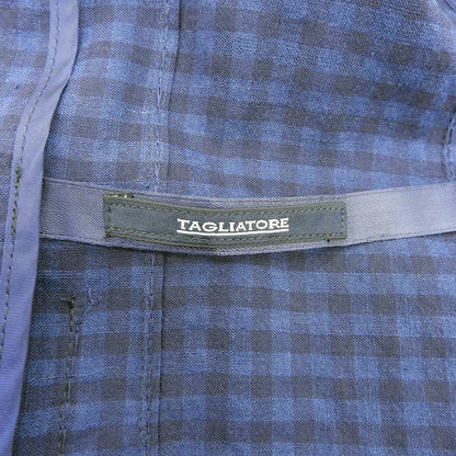リネンウール ブロックチェック 2B テーラードジャケット メンズ ネイビー 50R ジャケット 50R メンズ