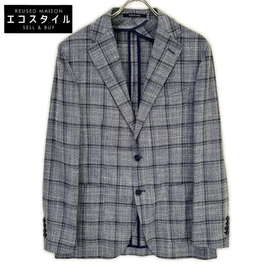 TAGLIATORE 1SMC22K Gray x Navy Wool Silk Check Pattern 2B Tailored Jacket
