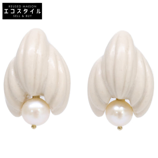 PLANT/PLANT プラントプラント 【美品】K10 Pearl bud Porcelain Earrings 淡水パール 蕾デザイン 白磁 ピアス