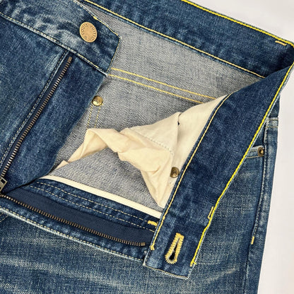 LOUIS VUITTON ルイヴィトン インディゴ LVロゴ刺繍 モノグラムレザーパッチ ジップフライデニムパンツ ボトムス