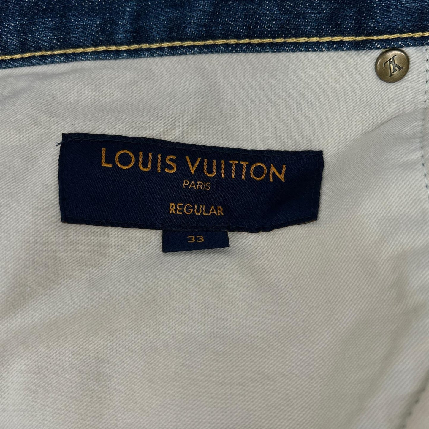 LOUIS VUITTON ルイヴィトン インディゴ LVロゴ刺繍 モノグラムレザーパッチ ジップフライデニムパンツ ボトムス