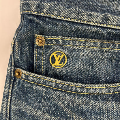 LOUIS VUITTON ルイヴィトン インディゴ LVロゴ刺繍 モノグラムレザーパッチ ジップフライデニムパンツ ボトムス