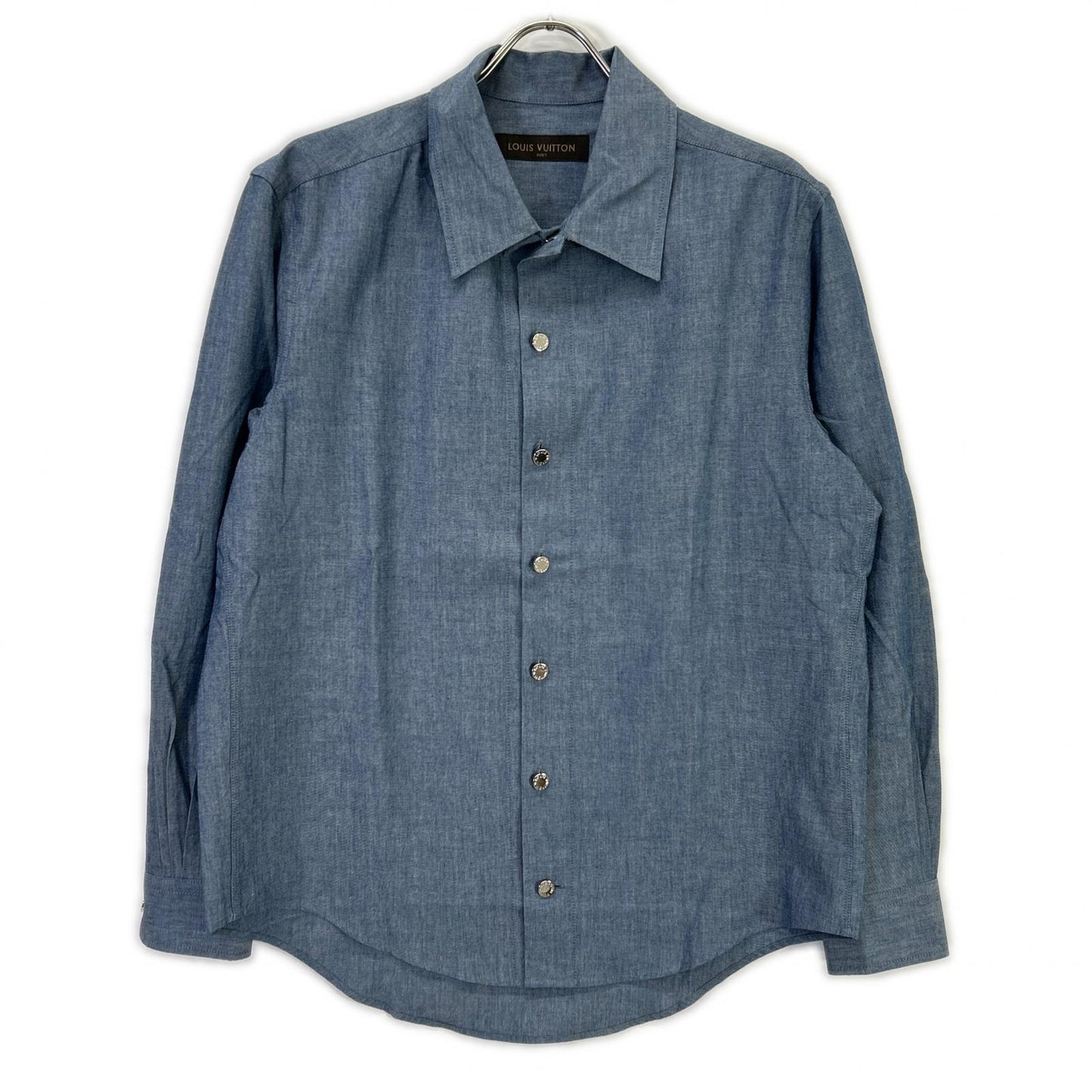LOUIS VUITTON RM162 DKX HAS87W 16AW Blue Cotton Wool Silver Button Back Print Long Sleeve Shirt Tops