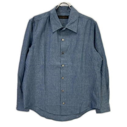 LOUIS VUITTON RM162 DKX HAS87W 16AW Blue Cotton Wool Silver Button Back Print Long Sleeve Shirt Tops
