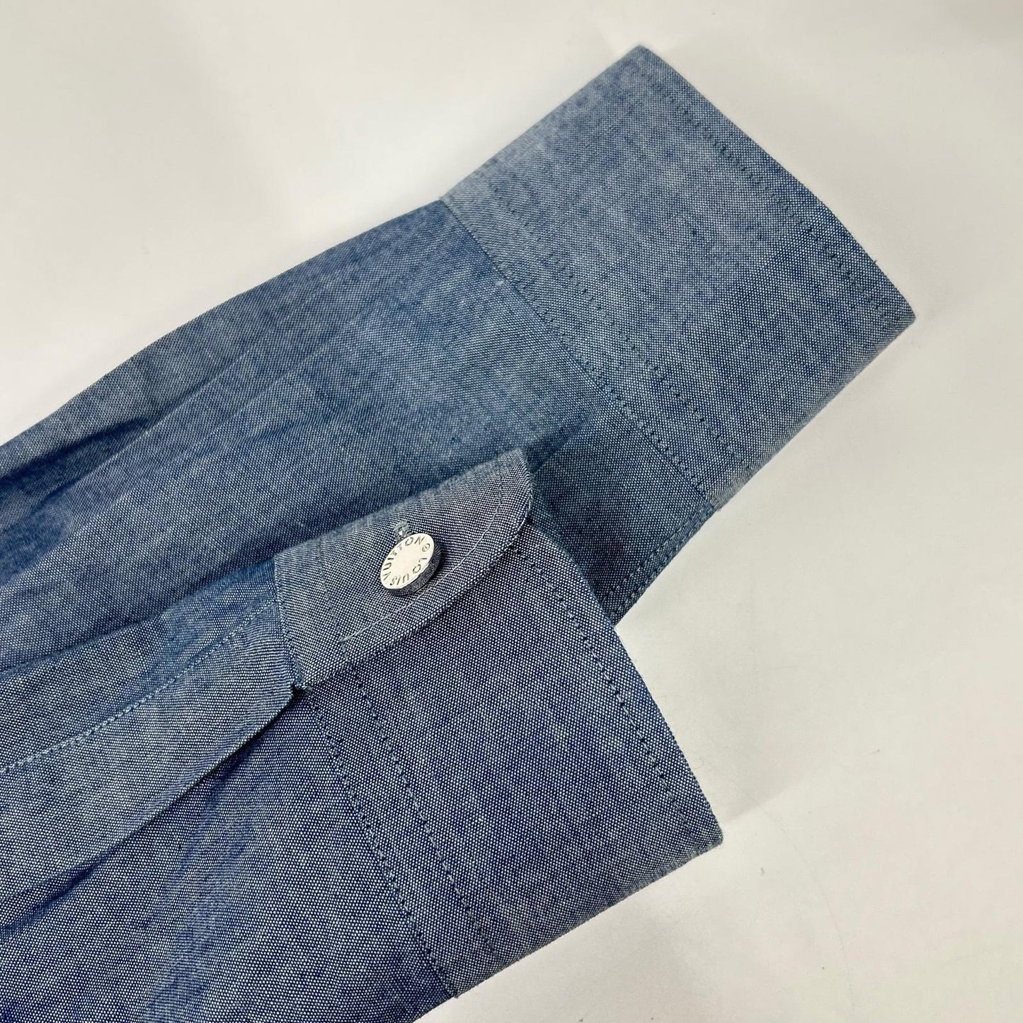 LOUIS VUITTON RM162 DKX HAS87W 16AW Blue Cotton Wool Silver Button Back Print Long Sleeve Shirt Tops