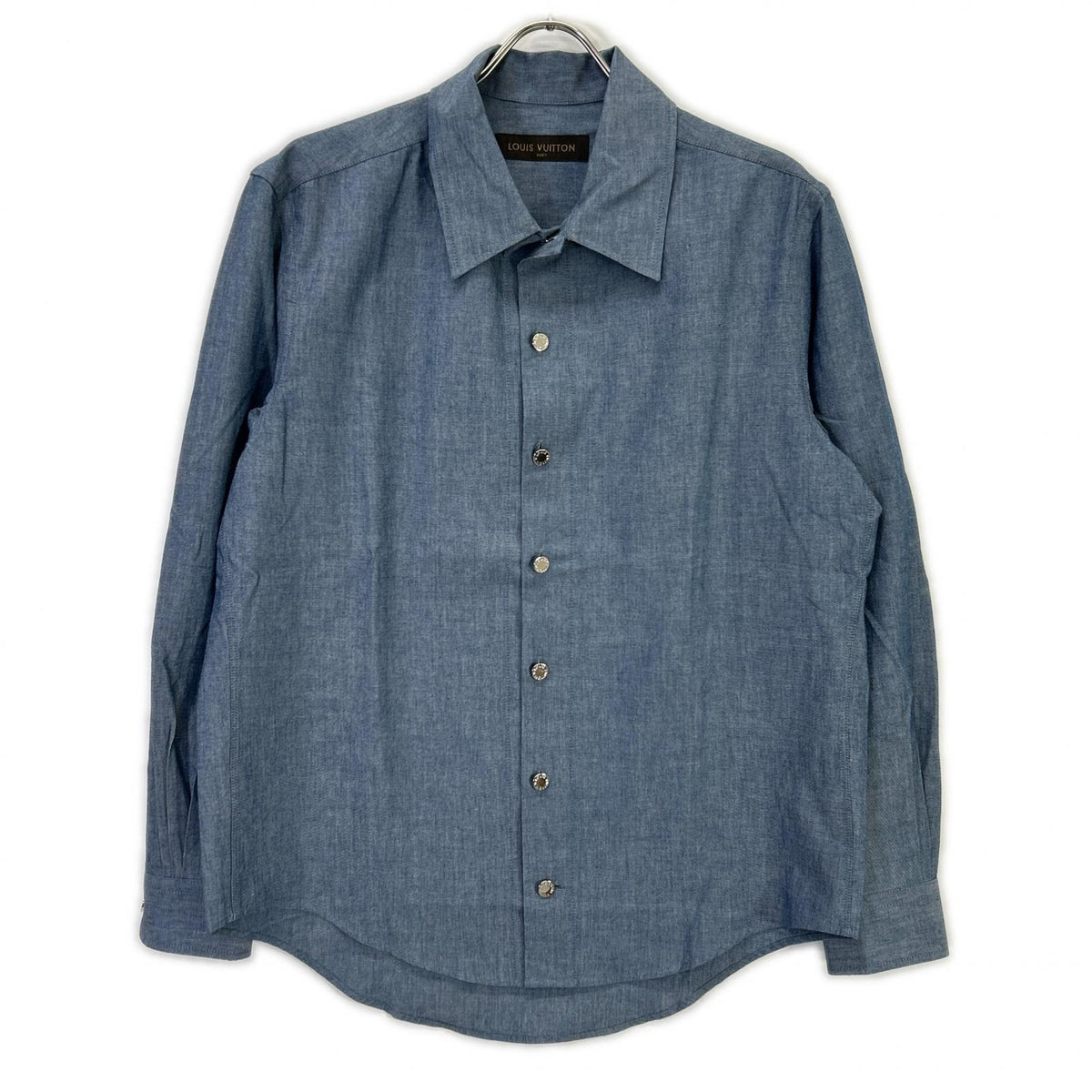 LOUIS VUITTON RM162 DKX HAS87W 16AW Blue Cotton Wool Silver Button Back Print Long Sleeve Shirt Tops