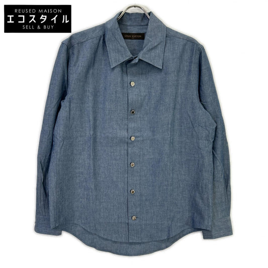 LOUIS VUITTON RM162 DKX HAS87W 16AW Blue Cotton Wool Silver Button Back Print Long Sleeve Shirt Tops