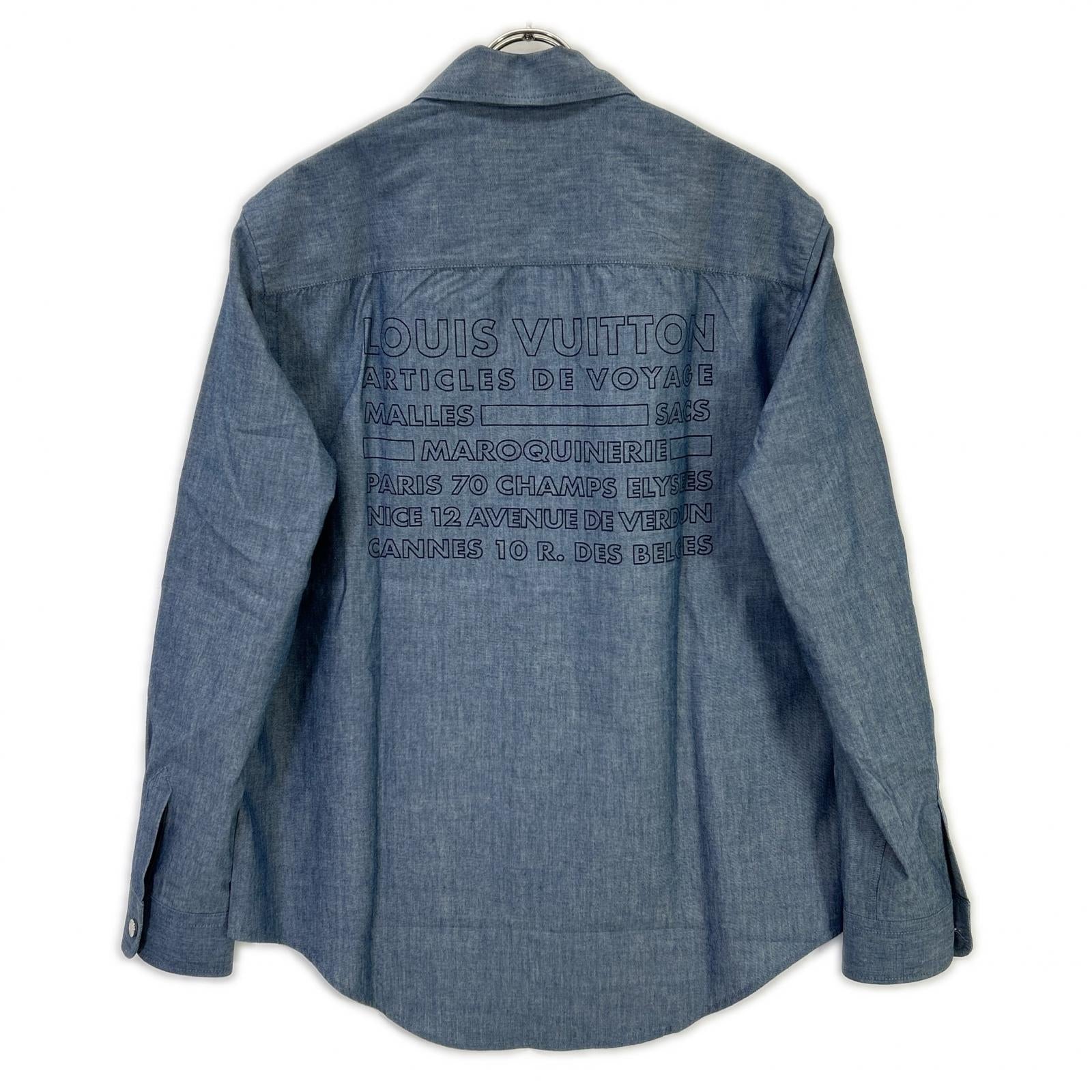 LOUIS VUITTON RM162 DKX HAS87W 16AW Blue Cotton Wool Silver Button Back Print Long Sleeve Shirt Tops