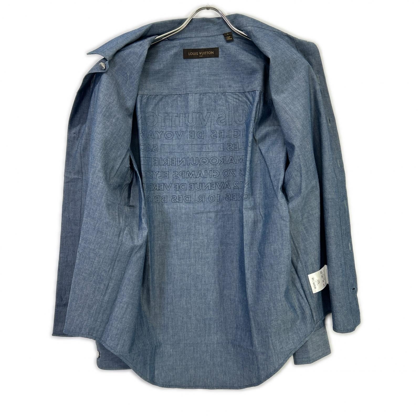 LOUIS VUITTON RM162 DKX HAS87W 16AW Blue Cotton Wool Silver Button Back Print Long Sleeve Shirt Tops