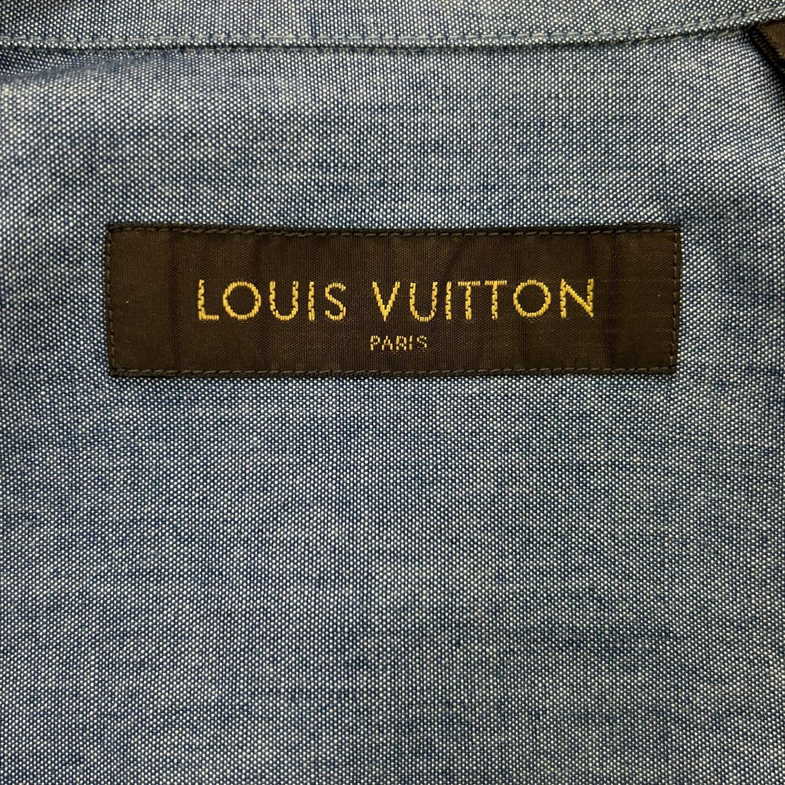 LOUIS VUITTON RM162 DKX HAS87W 16AW Blue Cotton Wool Silver Button Back Print Long Sleeve Shirt Tops